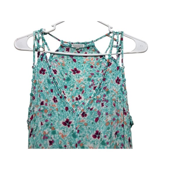 Poupette St.Barth Floral Midi Dress Women Small Aqua Elastic Waist Tassel Resort - Picture 16 of 16